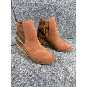 Toms Womens 7.5 brown multicolor Plaid Suede Wedge Ankle Boots